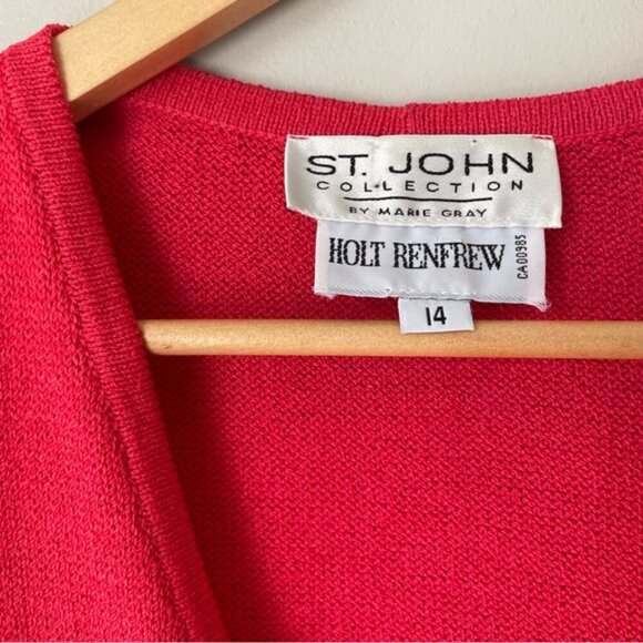SOLD ST.JOHN for Holt Renfrew Coral Red Tie Front Cardigan Santana Knit Size 14 - Picture 7 of 7